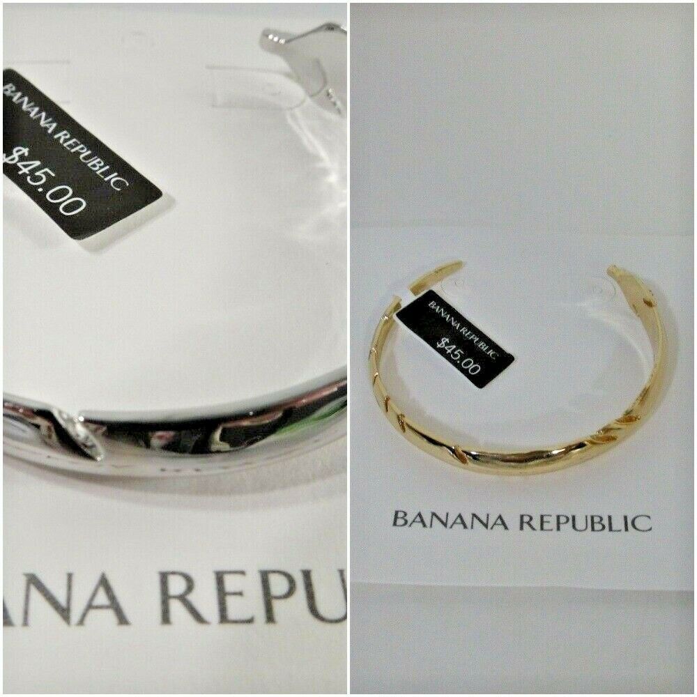 Banana Republic Women's Etched Thin Cuff Bracelet Silver Gold Set of 2 NWT 45 EA